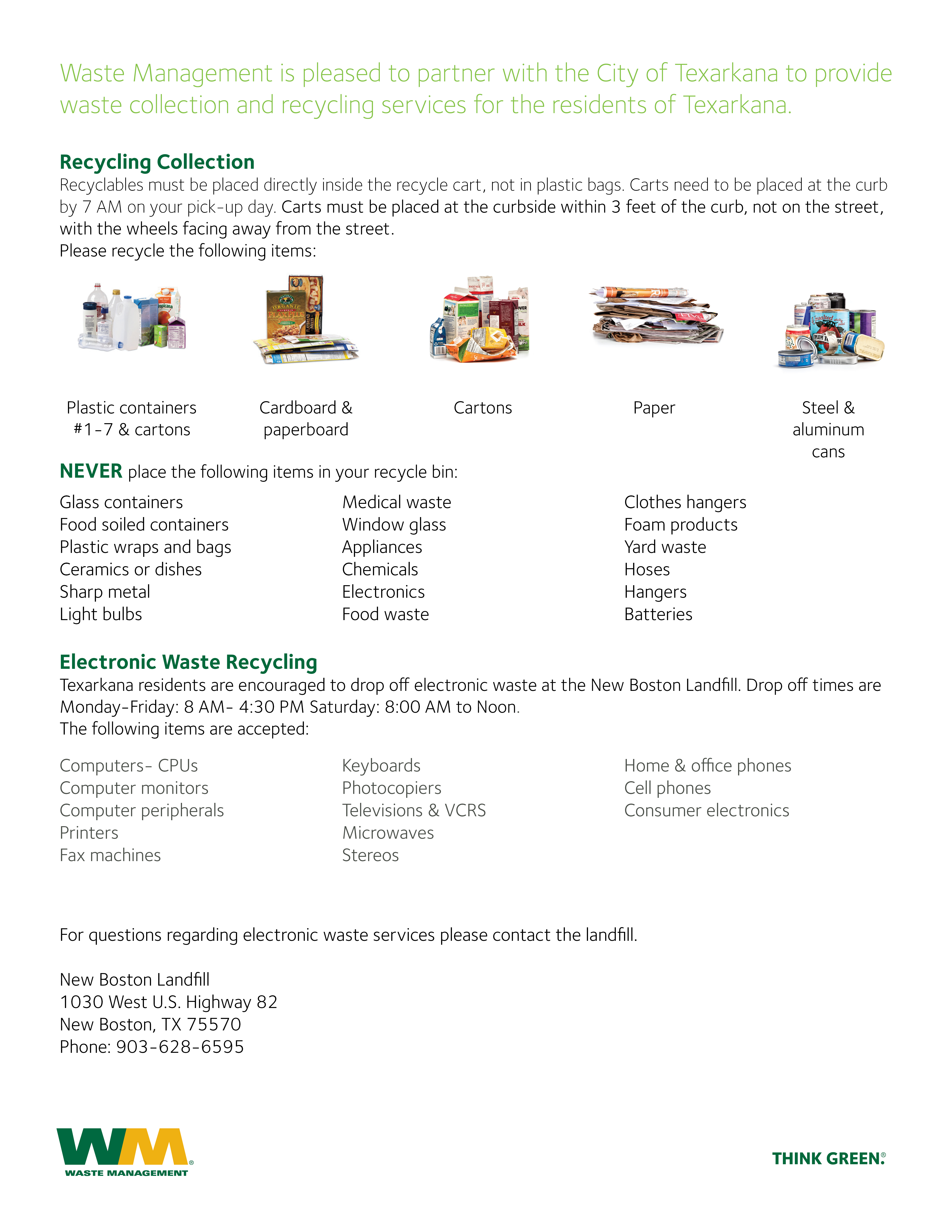 Texarkana Recycling Literature from Tri-fold